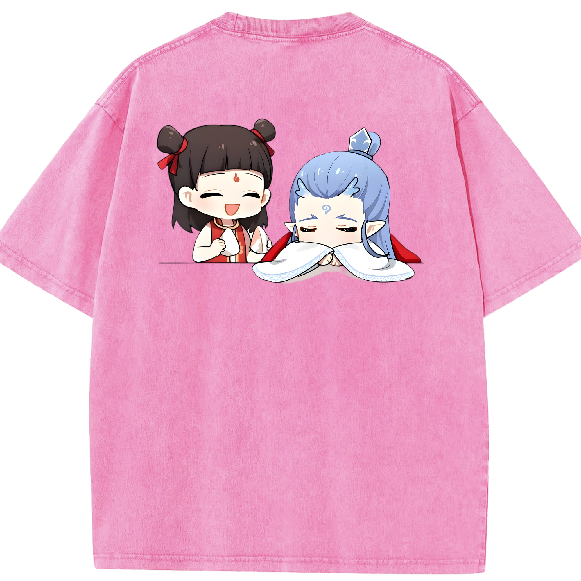 （画像用） Ne Zha 2 ナタ 魔童の大暴れ 綿100% ヴィンテージ風 半袖Tシャツ（背面プリント）